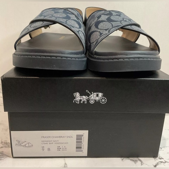 Coach Women Signature Fraser Chambray Sandal Midnight Navy Sz 9 B NWB - Picture 10 of 12